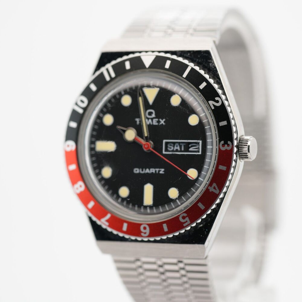 Q Timex Reissue 38mm Stainless Steel "Coke" Bezel Men's Watch TW2U61300 – Runs